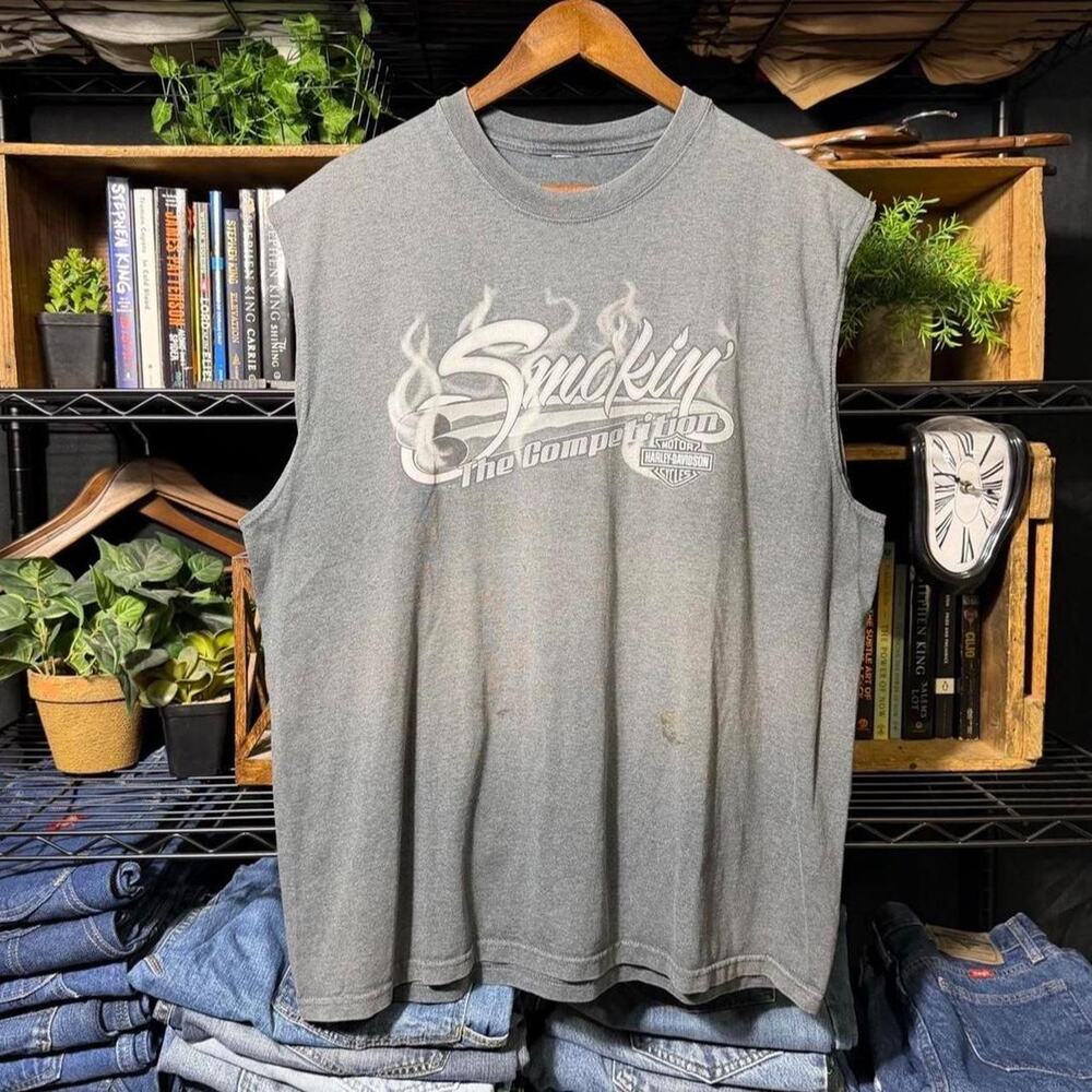 Vintage Y2K Harley Davidson "Smokin' The Competition" Biker Tank Top Faded Shirt